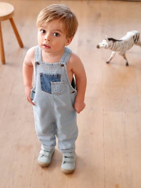 Salopette en denim bébé poches contrastées denim bleached 1 - vertbaudet enfant 