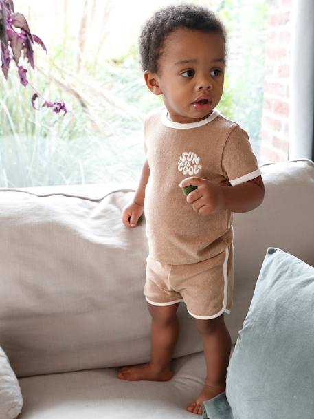 Ensemble en éponge bébé T-shirt + short taupe 2 - vertbaudet enfant 