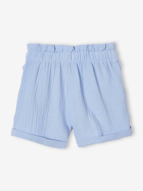 Short en gaze de coton style 'paperbag' fille bleu pâle+corail+vanille 2 - vertbaudet enfant 