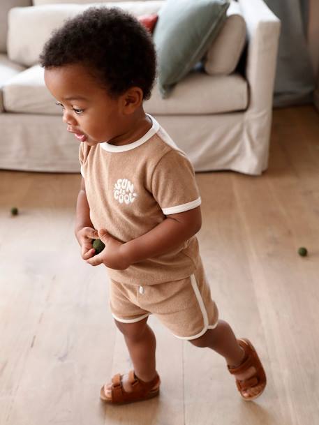 Ensemble en éponge bébé T-shirt + short taupe 1 - vertbaudet enfant 