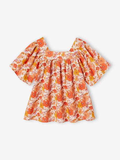 Blouse à fleurs fille manches papillon rose nude 1 - vertbaudet enfant 