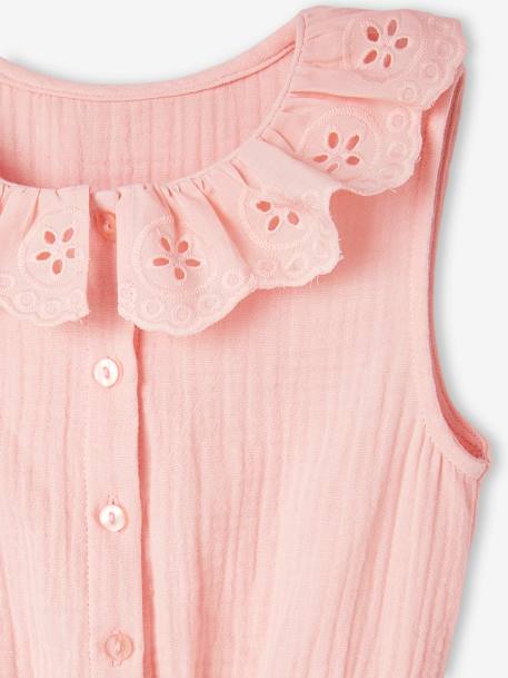 Combinaison longue cérémonie en gaze de coton fille col en broderie anglaise rose pâle+vert sauge 4 - vertbaudet enfant 