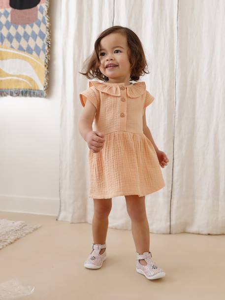 Robe à collerette bébé en gaze de coton orange+vert 1 - vertbaudet enfant 