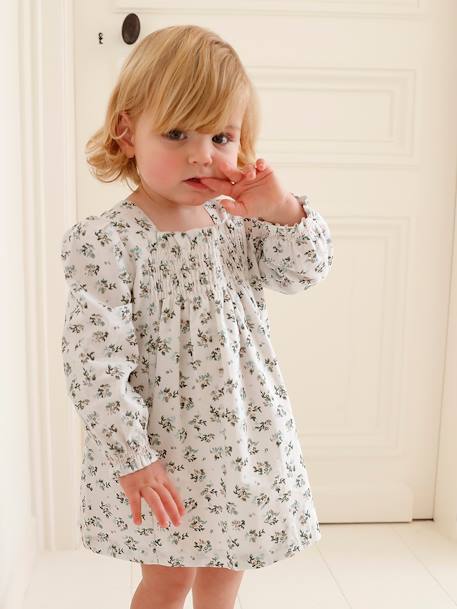 Robe à smocks bébé fleuri blanc 2 - vertbaudet enfant 