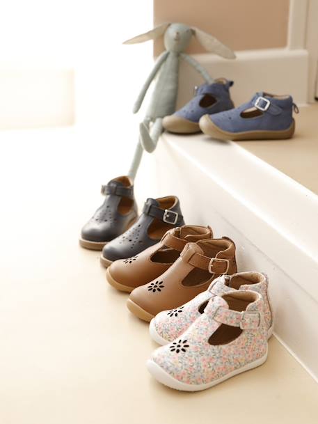 Salomés cuir souple bébé 4 pattes bleu jean 6 - vertbaudet enfant 