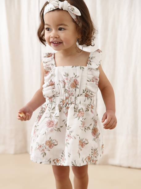 Ensemble 3 pièces bébé robe, bloomer et bandeau assorti blanc 1 - vertbaudet enfant 