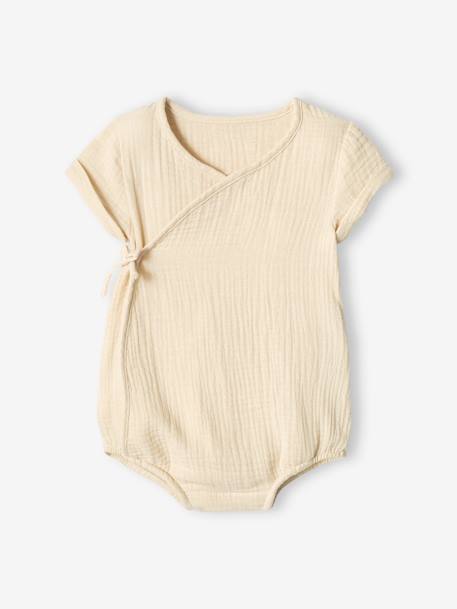 Body bébé personnalisable en gaze de coton ouverture naissance Ecru 1 - vertbaudet enfant 