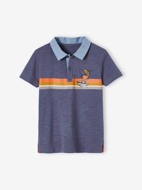 Polo à rayures placées garçon détails en chambray bleu ardoise 1 - vertbaudet enfant 