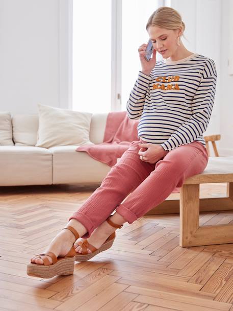 Pantalon de grossesse en gaze de coton marine+terracotta+Vert 6 - vertbaudet enfant 