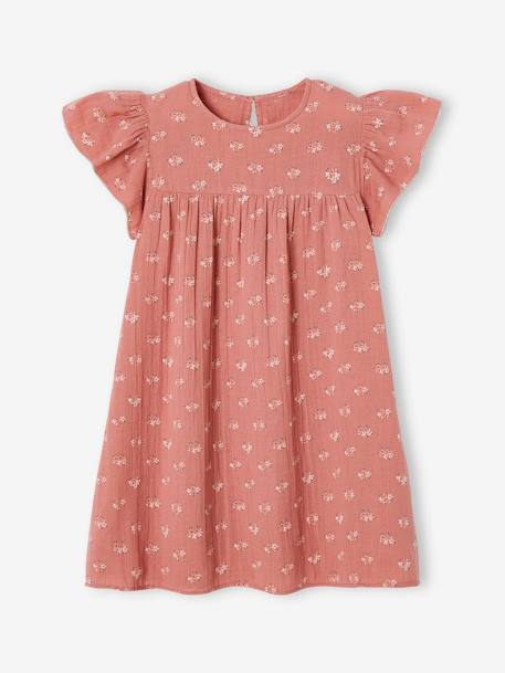 Robe fille en gaze de coton imprimée manches papillon  - vertbaudet enfant