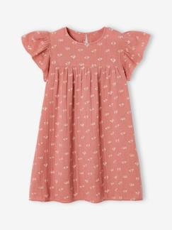 -Robe fille en gaze de coton imprimée manches papillon