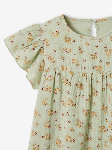 Robe fille en gaze de coton imprimée manches papillon tomette+vert d'eau 9 - vertbaudet enfant 