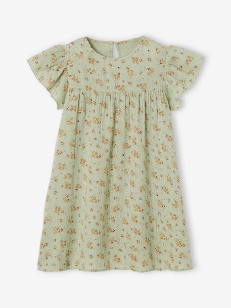 Robe fille en gaze de coton imprimée manches papillon tomette+vert d'eau 7 - vertbaudet enfant 