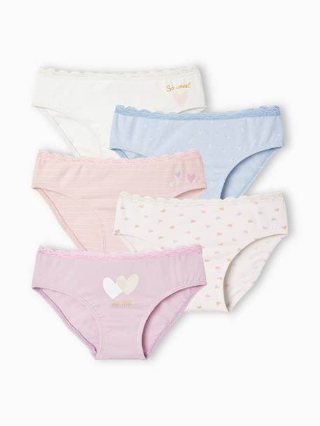 Fille-Sous-vêtement-Lot de 5 culottes "coeurs" fille