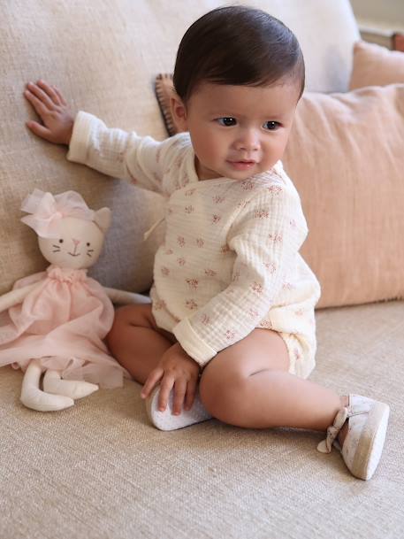 Body fleuri en gaze de coton bébé naissance manches longues écru 1 - vertbaudet enfant 