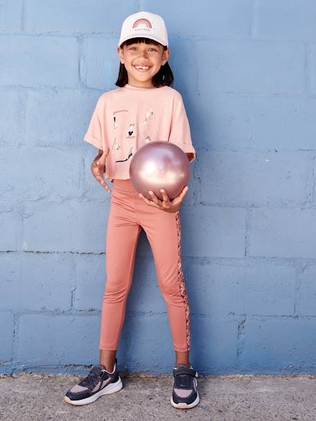 Legging sport matière technique fille bande côtés motifs fleurs  - vertbaudet enfant