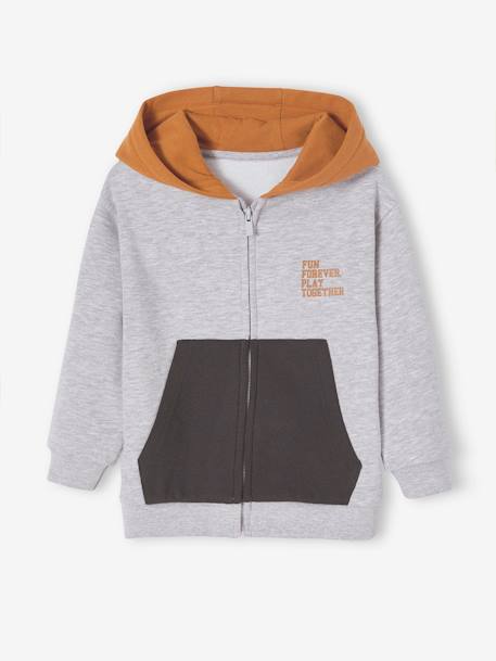 Sweat zippé à capuche sport color block garçon gris chiné 1 - vertbaudet enfant 