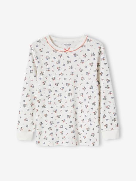 Pyjama fille personnalisable en maille côtelée avec imprimé fleuri écru 2 - vertbaudet enfant 