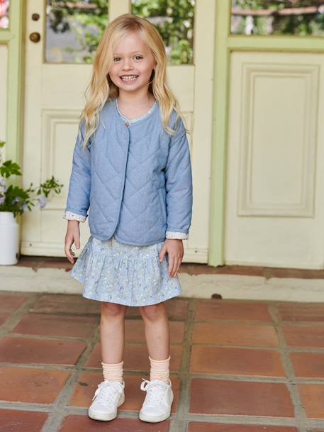 Veste matelassée en chambray fille doublure fleurie double stone 1 - vertbaudet enfant 