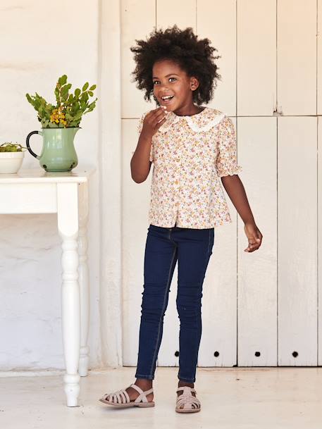 Chemise à fleurs col claudine fille manches courtes écru 6 - vertbaudet enfant 