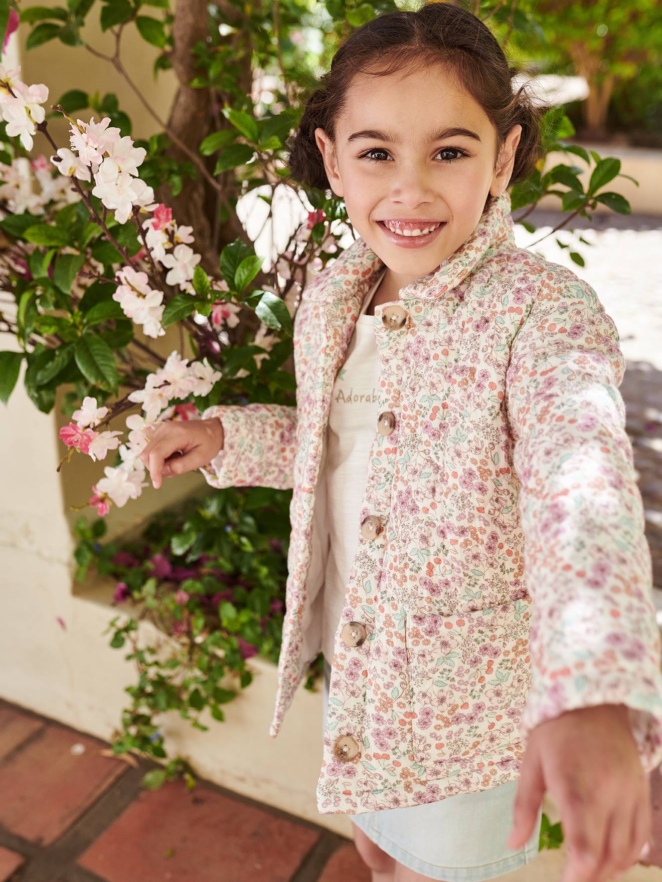 Veste matelass e imprim e fleurs fille cru Vertbaudet