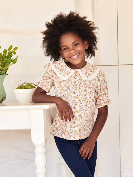 Chemise à fleurs col claudine fille manches courtes  - vertbaudet enfant