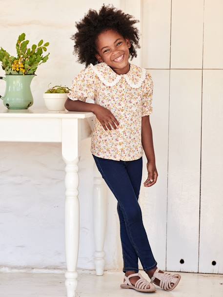 Chemise à fleurs col claudine fille manches courtes écru 7 - vertbaudet enfant 