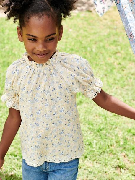 Fille-Chemise, blouse, tunique-Blouse à fleurs fille détails en broderie anglaise