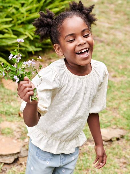 Fille-T-shirt, sous-pull-T-shirt blouse brodé fleurs fille