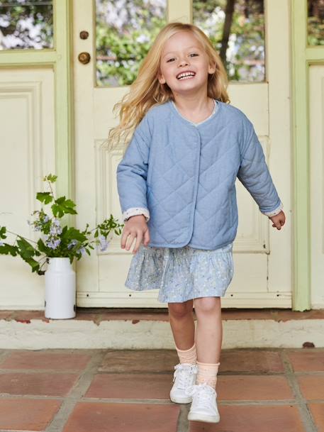 Veste matelassée en chambray fille doublure fleurie double stone 2 - vertbaudet enfant 