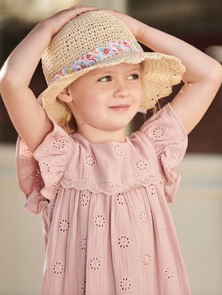 Robe cérémonie en broderie anglaise fille gaze de coton bleu pâle+jaune pastel+rose poudré+vanille 17 - vertbaudet enfant 