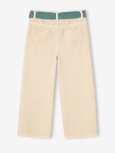 Pantalon évasé fille avec ceinture en gaze de coton écru+encre 2 - vertbaudet enfant 