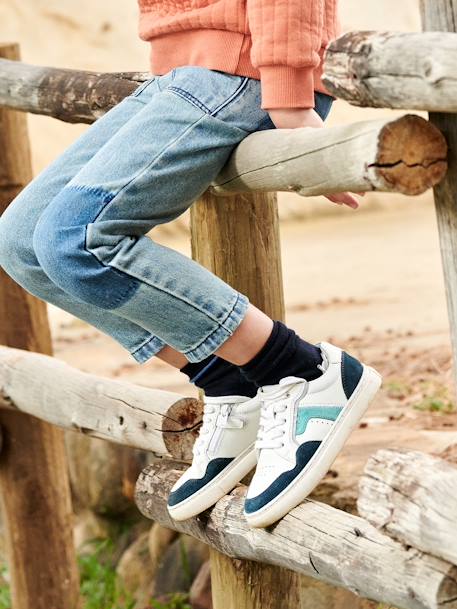 Baskets lacées et zippées garçon en cuir BLANC 2 - vertbaudet enfant 