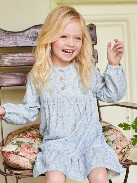 Robe volantée à fleurs fille détail matelassé fantaisie bleu ciel 5 - vertbaudet enfant 