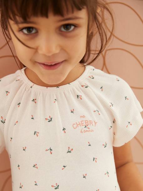 Chemise de nuit en maille côtelée 'cerises' + legging uni fille rose nude 7 - vertbaudet enfant 