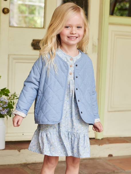 Veste matelassée en chambray fille doublure fleurie double stone 8 - vertbaudet enfant 