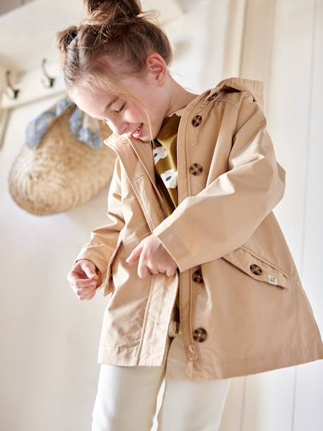 Trench à capuche mi-saison fille beige+kaki 9 - vertbaudet enfant 