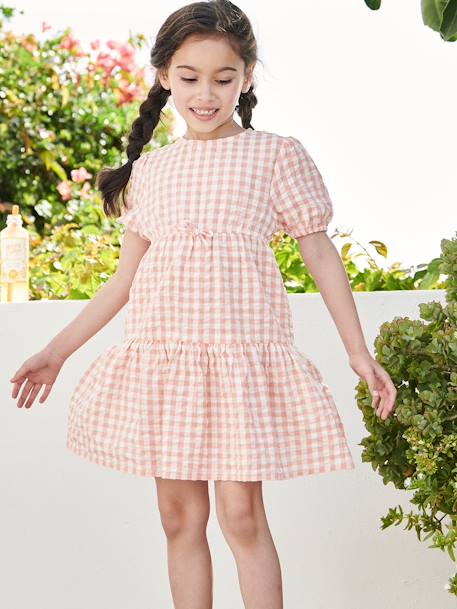 Robe à volant fille manches 3/4 corail+écru 8 - vertbaudet enfant 