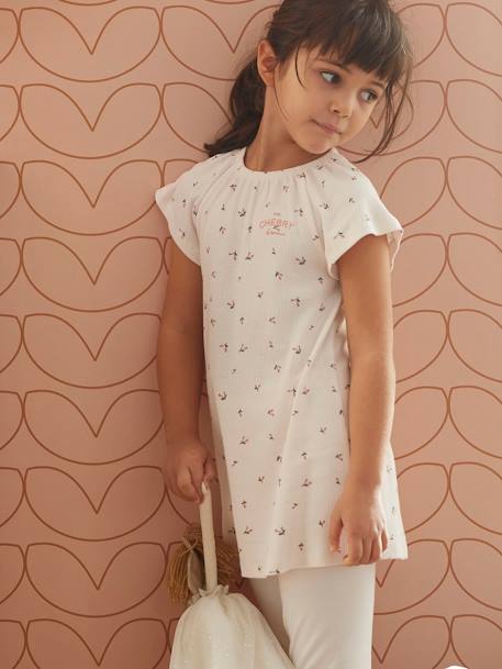 Chemise de nuit en maille côtelée 'cerises' + legging uni fille rose nude 8 - vertbaudet enfant 