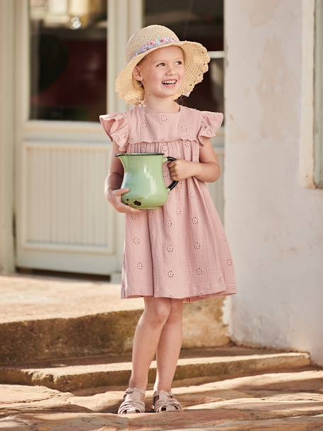 Robe cérémonie brodée fleurs en gaze de coton fille bleu pâle+jaune pastel+rose poudré+vanille 9 - vertbaudet enfant 