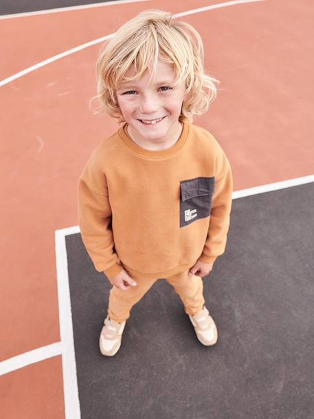 Sweat sport à poche bi-matière garçon noix de pécan 6 - vertbaudet enfant 