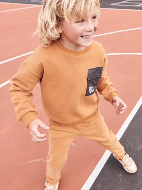 Sweat sport à poche bi-matière garçon noix de pécan 7 - vertbaudet enfant 