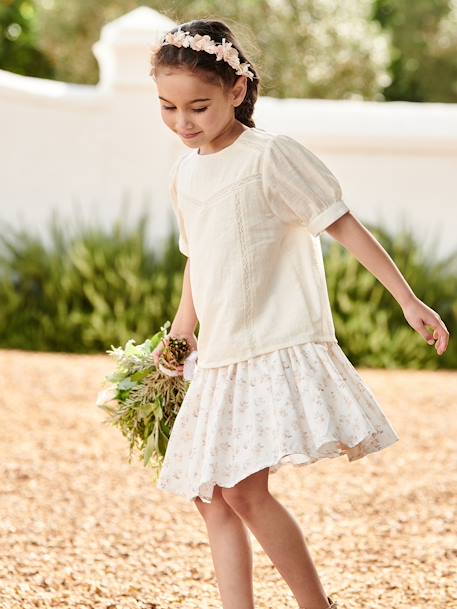 Blouse à dentelle effet lin fille écru 9 - vertbaudet enfant 