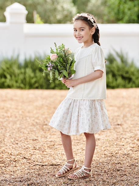 Blouse à dentelle effet lin fille écru 8 - vertbaudet enfant 