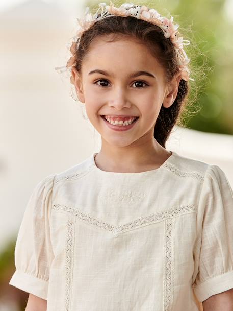 Blouse à dentelle effet lin fille écru 2 - vertbaudet enfant 