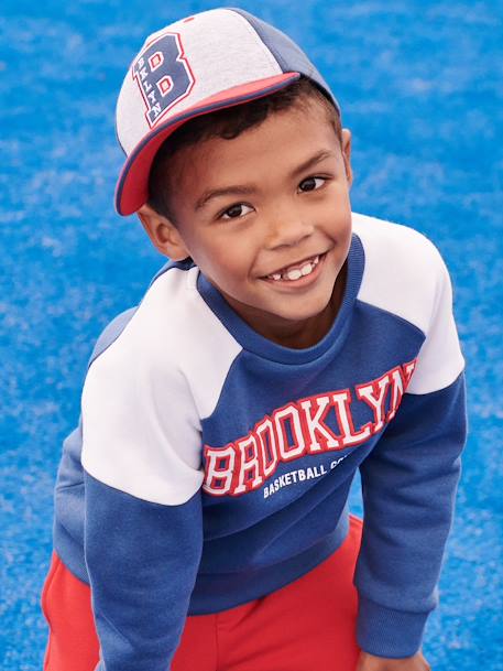 Sweat sport color block team Brooklyn garçon bleu roi+noix de pécan 2 - vertbaudet enfant 