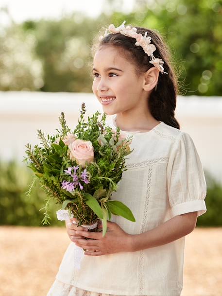 Blouse à dentelle effet lin fille écru 3 - vertbaudet enfant 