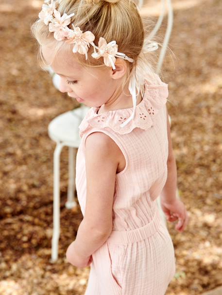 Combinaison longue cérémonie en gaze de coton fille col en broderie anglaise rose pâle 9 - vertbaudet enfant 