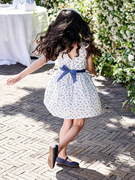 Robe de cérémonie à fleurs et plumetis fille ceinture nouée au dos écru 9 - vertbaudet enfant 