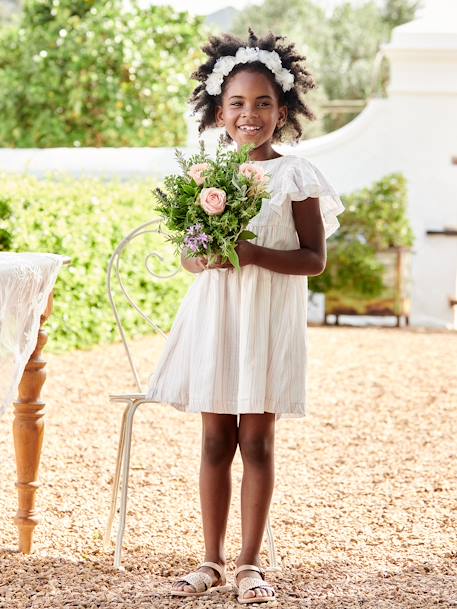 Robe cérémonie rayée fil brillant fille écru 1 - vertbaudet enfant 